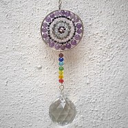 Glass Teardrop Pendant Decoration, Wind Chime, with Natural Amethyst Mandala Charm for Home Christmas Tree Decoration, 400mm(PW22111448775)