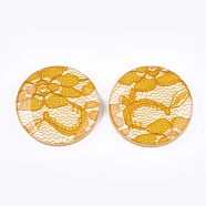 Resin Cabochons, with Lace Inside, Flat Round, Gold, 38x7mm(RESI-S377-18F)