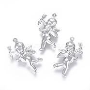 304 Stainless Steel Pendants, Matte, Angel/Cupid/Cherub, Stainless Steel Color, 29x16.5x5mm, Hole: 0.8mm(X-STAS-F227-10-MP)