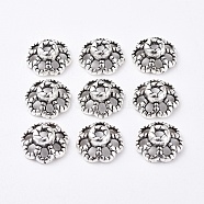 Tibetan Style Alloy Bead Caps, Lead Free and Cadmium Free, Flower, Antique Silver, about 9mm in diameter, 4mm thick, hole: 1mm(LF0761Y)