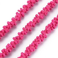 Polyester Cord, with Glass Seed Beads, Deep Pink, 1/4 inch(5~6mm)(NWIR-N015-001F)