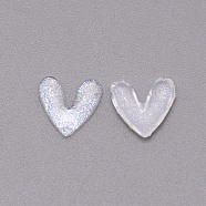 3D Heart with Glitter Powder Resin Cabochons, Nail Art Studs, Nail Art Decoartion Accessories, Silver, 9.5x9.5x2mm, about 30pcs/bsg(MRMJ-TAC0004-26C)