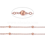 Brass Flat Oval Cable Chains, Satellite Chains, with Round Beads, Unwelded, with Spool, Cadmium Free & Nickel Free & Lead Free, Red Copper, 2.2x1.7x0.23mm, Bead: 3.5mm, about 301.83 Feet(92m)/roll(CHC018Y-R)