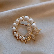 Alloy Glass Rhinestone Brooch, Plastic Imitation Pearl Vintage Women Badge for Valentine's Day, Butterfly, 40mm(PW-WG27359-08)