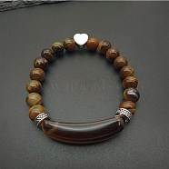 Fashionable crystal tiger eye hand bracelet with red agate heart pendant.(VB4000-1)