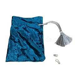 Velvet Storage Bags, Drawstring Pouches Packaging Bag with Plastic Pearl, Rectangle, Teal, 18x13cm(PW-WG76951-04)