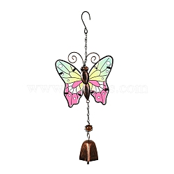 Iron Wind Chimes, Small Wind Bells Handmade Glass Pendants, Butterfly, Colorful, 343~360mm(HJEW-L025-A01)