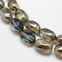 Full Rainbow Plated Crystal Glass Oval Beads Strands, Camel, 21x13mm, Hole: 1mm(X-EGLA-F026-A03)