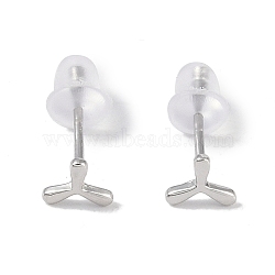 Rhodium Plated Windmill 999 Sterling Silver Stud Earrings for Women, with 999 Stamp, Platinum, 5x5mm(EJEW-S215-10P)