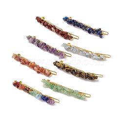 Natural Mixed Gemstone Hair Barrettes, with Iron Findings, Hair Accessories for Woman Girl, Golden, 67.5~68x6~10x7mm(G-D479-01G)