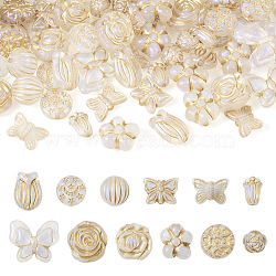 Pandahall 96Pcs 12 Styles UV Plating Acrylic Beads, Golden Metal Enlaced, Mixed Shapes, Clear, 10~17.5x10~21x6~10mm, Hole: 1.5~1.6mm, 8pcs/style(MACR-TA0001-32)