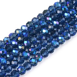 Electroplate Glass Beads Strands, Half Rainbow Plated, Faceted, Rondelle, Marine Blue, 4x3mm, Hole: 0.4mm, about 113~115pcs/strand, 41~41.5cm(EGLA-A044-T4mm-L12)