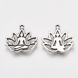 Tibetan Style Alloy Pendants, Lotus with Yoga, Cadmium Free & Lead Free,, Antique Silver, 17x18x1.5mm, Hole: 1.5mm, about 855pcs/1000g(TIBE-S314-09AS-LF)