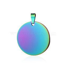 Ion Plating(IP) 201 Stainless Steel Pendants, Flat Round, Stamping Blank Tag, Rainbow Color, 35x1.5mm, Hole: 8.5x3.5mm(STAS-S105-T592-35-5)