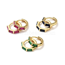 Cubic Zirconia Rectangle Hoop Earrings, Real 18K Gold Plated Brass Jewelry for Women, Cadmium Free & Nickel Free & Lead Free, Mixed Color, 12x13x2mm, Pin: 0.8mm(EJEW-C028-24G)