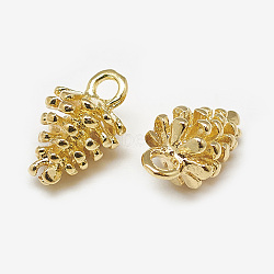Brass Charms, PineCones, Real 18K Gold Plated, 12.5x7mm, Hole: 2mm(X-KK-N200-068)
