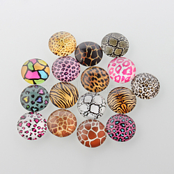 Half Round/Dome Animal Skin Printed Glass Cabochons, Mixed Color, 25x7mm(GGLA-A002-25mm-OO)