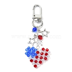 Heart Imitation Austrian Crystal Pendant Decorations, with Star Tibetan Style Alloy Charms and Alloy Swivel Clasps, FireBrick, 84mm, Pendants: 27x30x4.5mm(HJEW-TA00114)