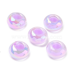 UV Plating Transpant Resin European Beads, Large Hole Beads, Iridescent, Rondelle, Lilac, 8x13.5mm, Hole: 5.5mm(RE-CBAFF00-01F)
