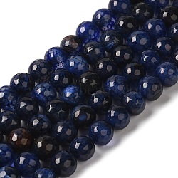 Dyed & Heated Natural Dragon Veins Agate Beads Strands, Faceted, Round, Midnight Blue, 8mm, Hole: 1.2mm, about 48pcs/strand, 14.69''(37.3cm)(G-P539-A01-11)