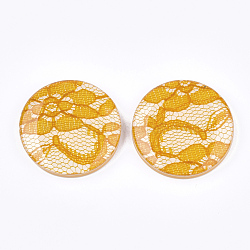 Resin Cabochons, with Lace Inside, Flat Round, Gold, 38x7mm(RESI-S377-18F)