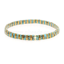 Bohemian Style Rainbow Tila Glass Bead Woven Stripe Bracelet for Women(HA7493-1)