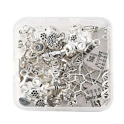 32Pcs 8 Styles Tibetan Style Alloy Charms, Antique Silver, 12.5~33x6.5~27.5x1.5~8mm, Hole: 1~3mm, 4pcs/style(TIBE-FP0001-07)