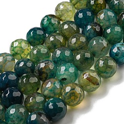 Faceted Natural Dragon Veins Agate Beads Strands, Round, Dyed & Heated, Sea Green, 12mm, Hole: 1.6mm, about 31pcs/strand, 14.76''(37.5cm)(G-F447-12mm-P04)