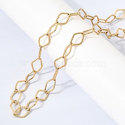 304 Stainless Steel Texture Rhombus Link Chain Necklaces, Ion Plating(IP), Real 18K Gold Plated, 23.74 inch(60.3cm)(NJEW-K305-04G)