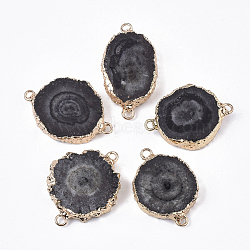 Natural Druzy Agate Links connectors, with Brass Loop, Dyed, Nuggets, Golden, Black, 30~35x19~25.5x5~6mm, Hole: 1.5~2mm(G-N325-11)