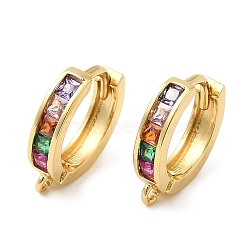 Rack Plating Brass Pave Colorful Cubic Zirconia Hoop Earrings Findings, with Loop, Lead Free & Cadmium Free, Long-Lasting Plated, Ring, Real 18K Gold Plated, 13x12x3mm, Hole: 1mm, Pin: 1mm(KK-Q781-06G)