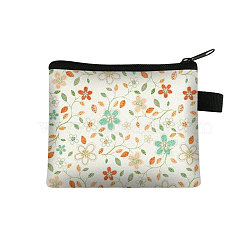 Flower Pattern Cartoon Style Polyester Clutch Bags, Change Purse with Zipper & Key Ring, for Women, Rectangle, Light Yellow, 13.5x11cm(PAAG-PW0016-15I)