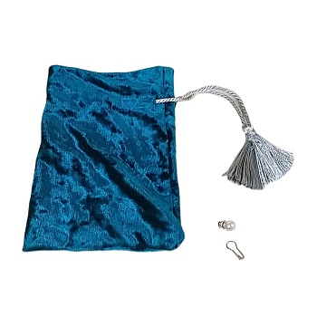 Velvet Storage Bags, Drawstring Pouches Packaging Bag with Plastic Pearl, Rectangle, Teal, 18x13cm