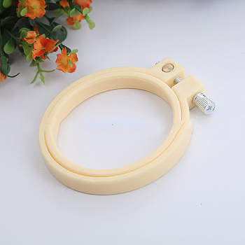 Adjustable ABS Plastic Flat Round Embroidery Hoops, Embroidery Circle Cross Stitch Hoops, for Sewing, Needlework and DIY Embroidery Project, Lemon Chiffon, 70mm