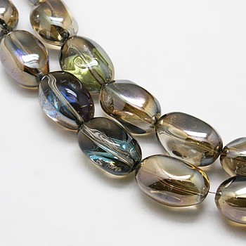 Full Rainbow Plated Crystal Glass Oval Beads Strands, Camel, 21x13mm, Hole: 1mm
