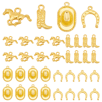 80Pcs 4 Tibetan Styles Alloy Pendants, West Cowboy, Mixed Shapes, Antique Silver & Golden, 14~22x11~21x2~5mm, Hole: 1.4~2.5mm, 20pcs/style