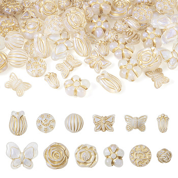 Pandahall 96Pcs 12 Styles UV Plating Acrylic Beads, Golden Metal Enlaced, Mixed Shapes, Clear, 10~17.5x10~21x6~10mm, Hole: 1.5~1.6mm, 8pcs/style