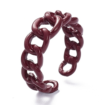 Spray Painted Alloy Cuff Ring, Curb Chain Shape, Dark Red, 5~8mm, US Size 8(18.1mm)