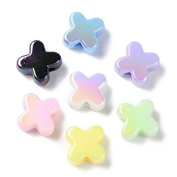 UV Plated Acrylic Beads, Iridescent, Cross, Mixed Color, 15x15x8mm, Hole: 4mm