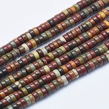 Natural Polychrome Jasper/Picasso Stone/Picasso Jasper Beads Strands, Heishi Beads, Flat Round/Disc, 4x2~2.5mm, Hole: 0.5mm, about 200pcs/strand, 15.7 inch(40cm)