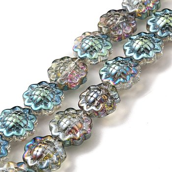 Transparent Electroplate Glass Beads Strands, Rainbow Plated, Sunflower, Pale Turquoise, 15x9mm, Hole: 1mm, about 44~45pcs/strand, 25.20~25.98 inch(64~66cm)
