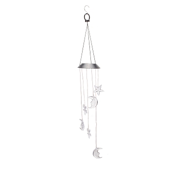 LED Solar Powered Star & Moon Wind Chime, Waterproof, with Resin and Iron Findings, for Outdoor, Garden, Yard, Festival Decoration, Clear, 825mm