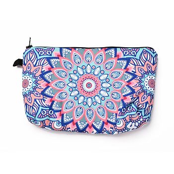 Polyester Tarp Zip Cosmetic Pouches, Rectangle with Flower Pattern, Cornflower Blue, 14.4x21.7x2.1cm
