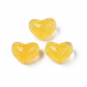 Translucent Acrylic Cabochons, with Glitter Powder, Heart, Gold, 14x18x12mm