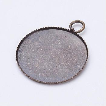 Brass Pendant Cabochon Settings, Milled Edge Bezel Cups, Flat Round, Antique Bronze, Tray: 25mm, 32x26x1mm, Hole: 4mm