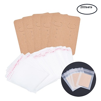 Paper Earring Display Card, Rectangle, with OPP Cellophane Bags, Goldenrod, 67x50mm, 100x70mm