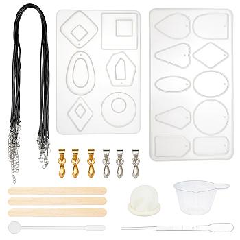 DIY Pendant Necalace Making, with Silicone Pendant Moulds, Transparent Plastic Round Stirring Rod, Birch Wooden Craft Ice Cream Sticks and Waxed Cotton Cord Necklace Makings, Mixed Color, 169x93mm