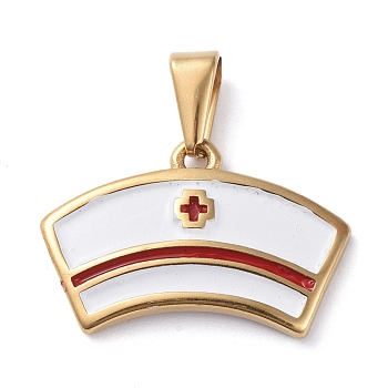 304 Stainless Steel Pendants, with Enamel, Nurse Cap Shape, Golden, 17x25x3mm, Hole: 8x3mm