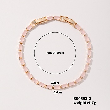 Elegant and Versatile Rectangle Brass Glass Bracelets for European and American Fashion, Pearl Pink, 7-7/8 inch(20cm)