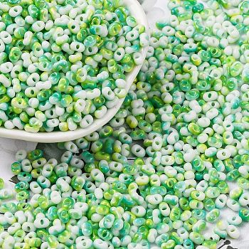 Baking Paint Glass Seed Beads, Round Hole, Peanut, Lime, 4.5x2.5x2.5mm, Hole: 1mm, about 15000pcs/pound